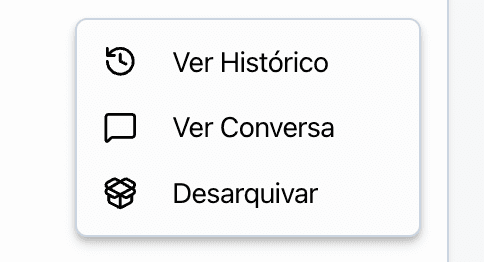 Menu de ações de uma linha: Ver Histórico e Ver Conversa
